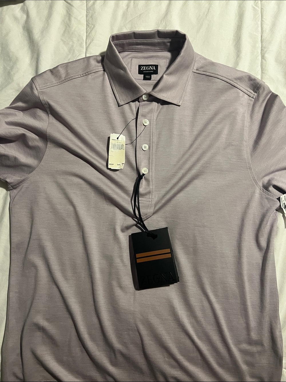 Zegna Men's Lavender Polo Shirt - Short Sleeve Cotton Blend